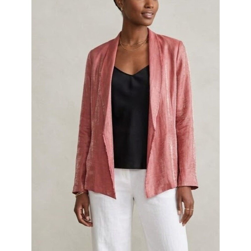 Eileen Fisher Luxury Silk Shimmer Open-Front Blazer Cardigan Jacket Size Small